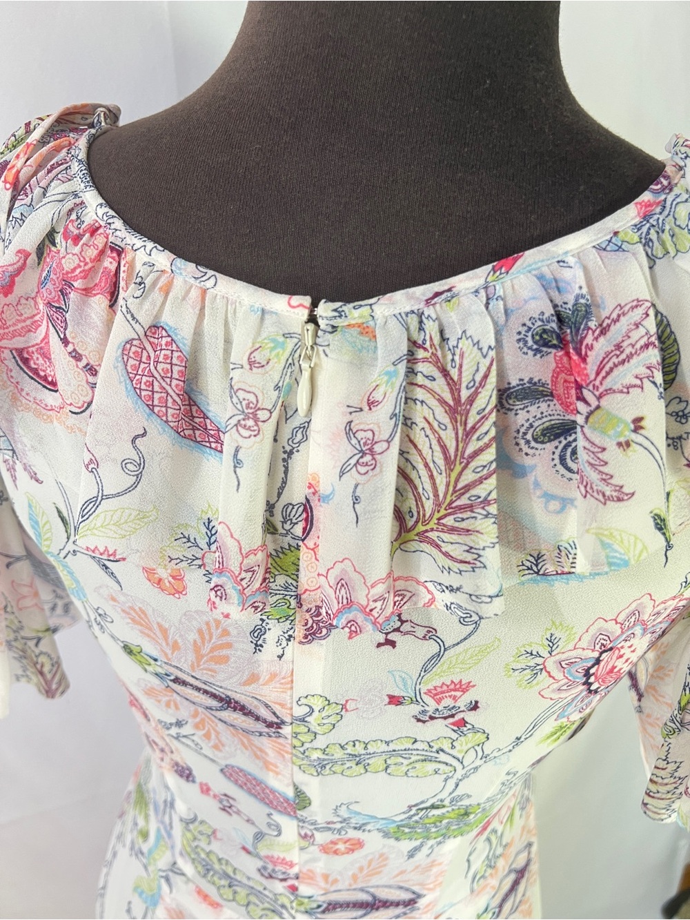 Cinq a Sept Sheila Floral Dress - 4 - Ruffle Trim Midi Shirred Wedding Party - Picture 10 of 15